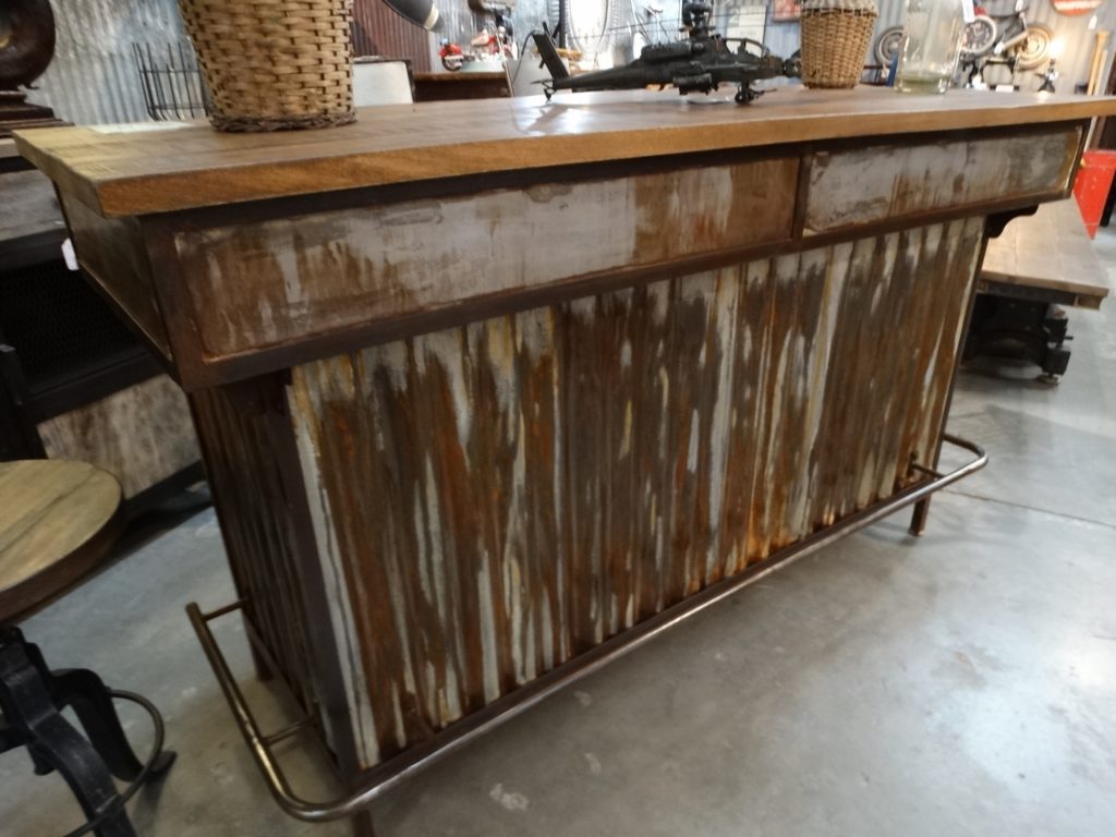 Metal Bar has industrial charm and open shelves.