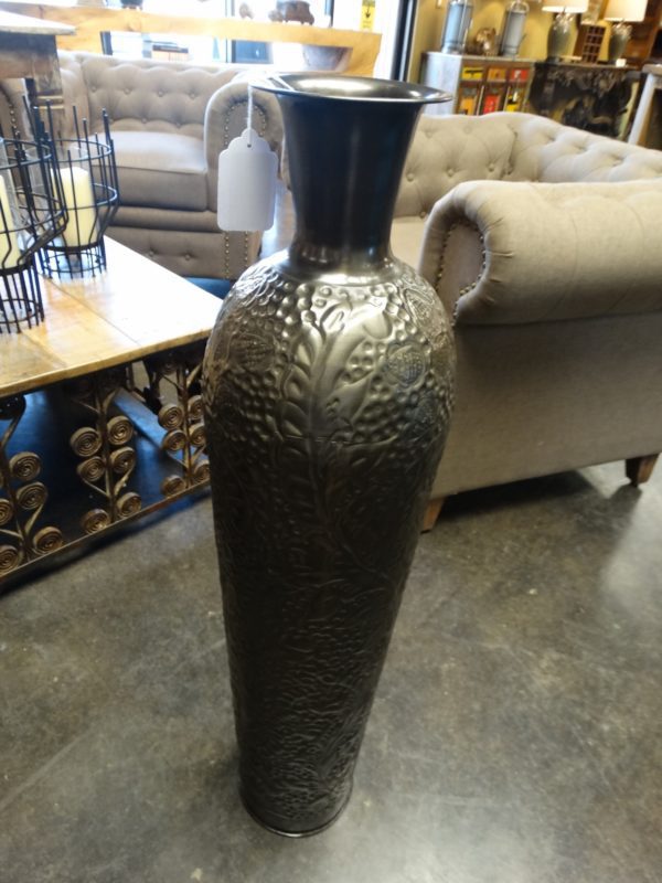 Vase Dark Metal Etched Floor Vase Small