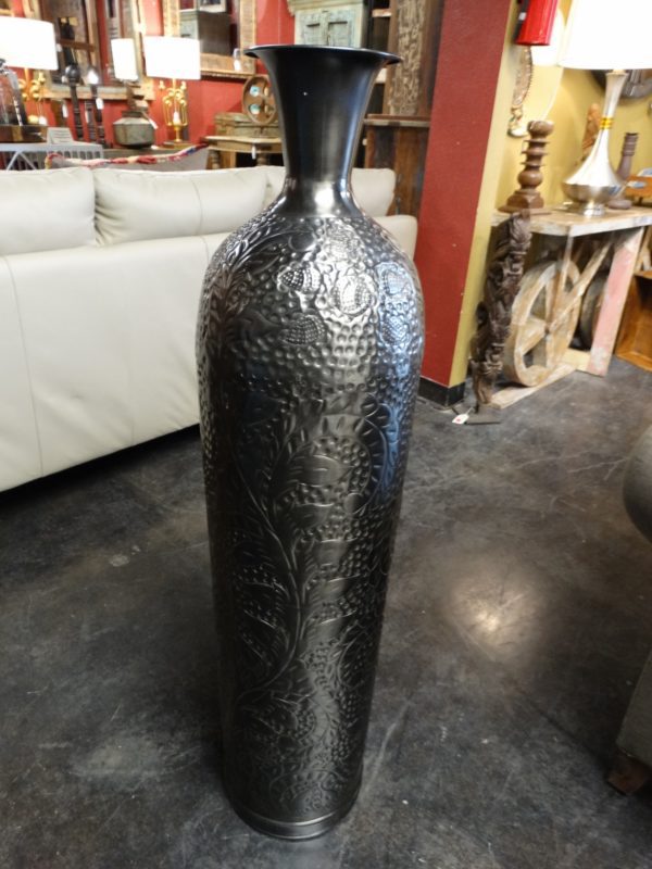 Vase Dark Metal Etched Floor Vase Large