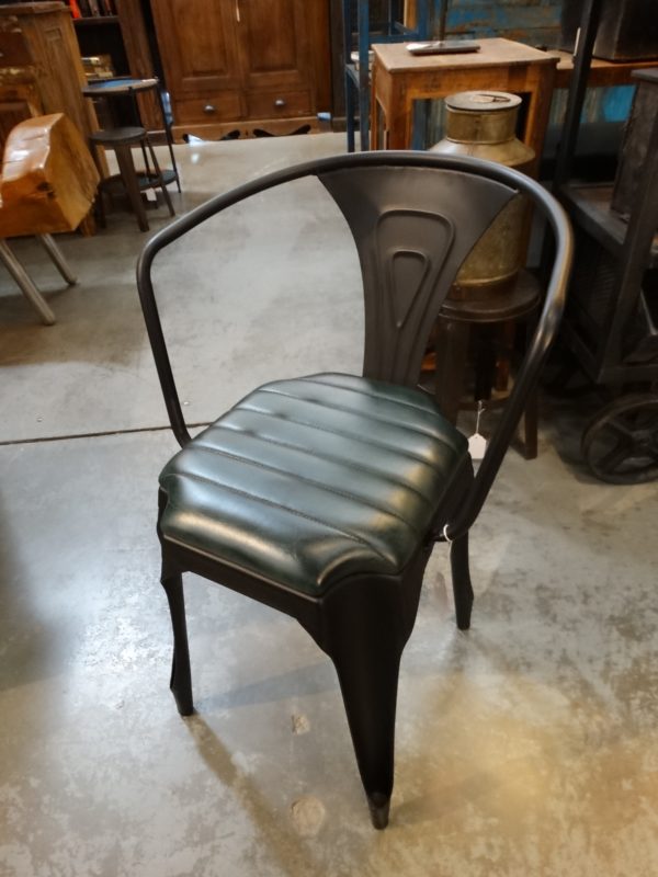 Chair Barrel Back Tolix Metal Arm Chair with Leather Seat