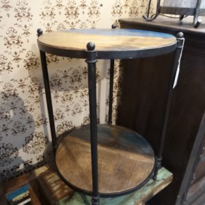 End Table 2-Tiered Wood and Metal Round Side Table