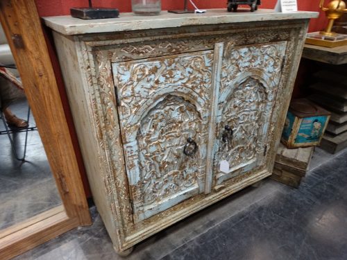 Architectural Salvage Sideboard Cabinet Blue Carved