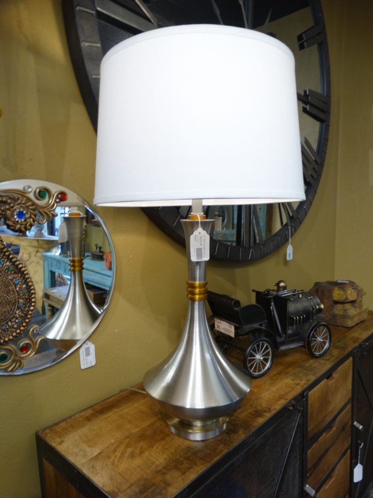 Lamp Silver Metal Genie Bottle Table Lamp