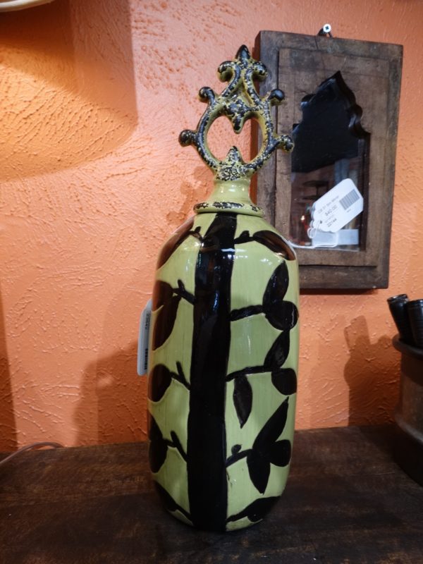 Vase Ceramic Painted Vase with Finial Lid Green Medium