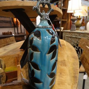 Vase Ceramic Painted Vase with Finial Lid Blue Large