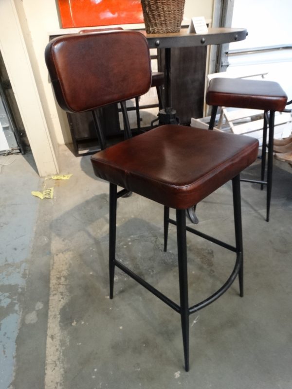 Barstool Brown Leather Squares Barstool