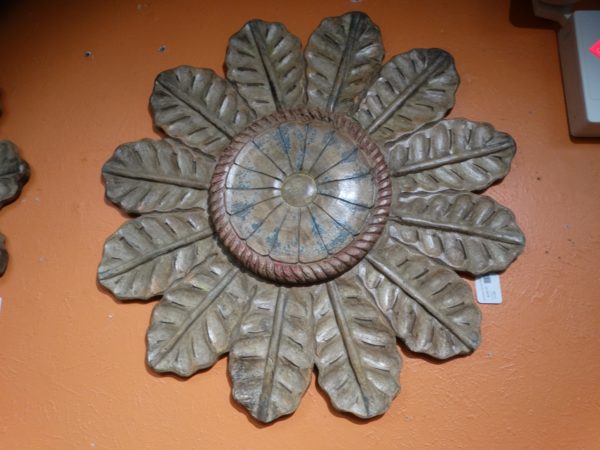 Wall Art Carved Wooden Flower Green
