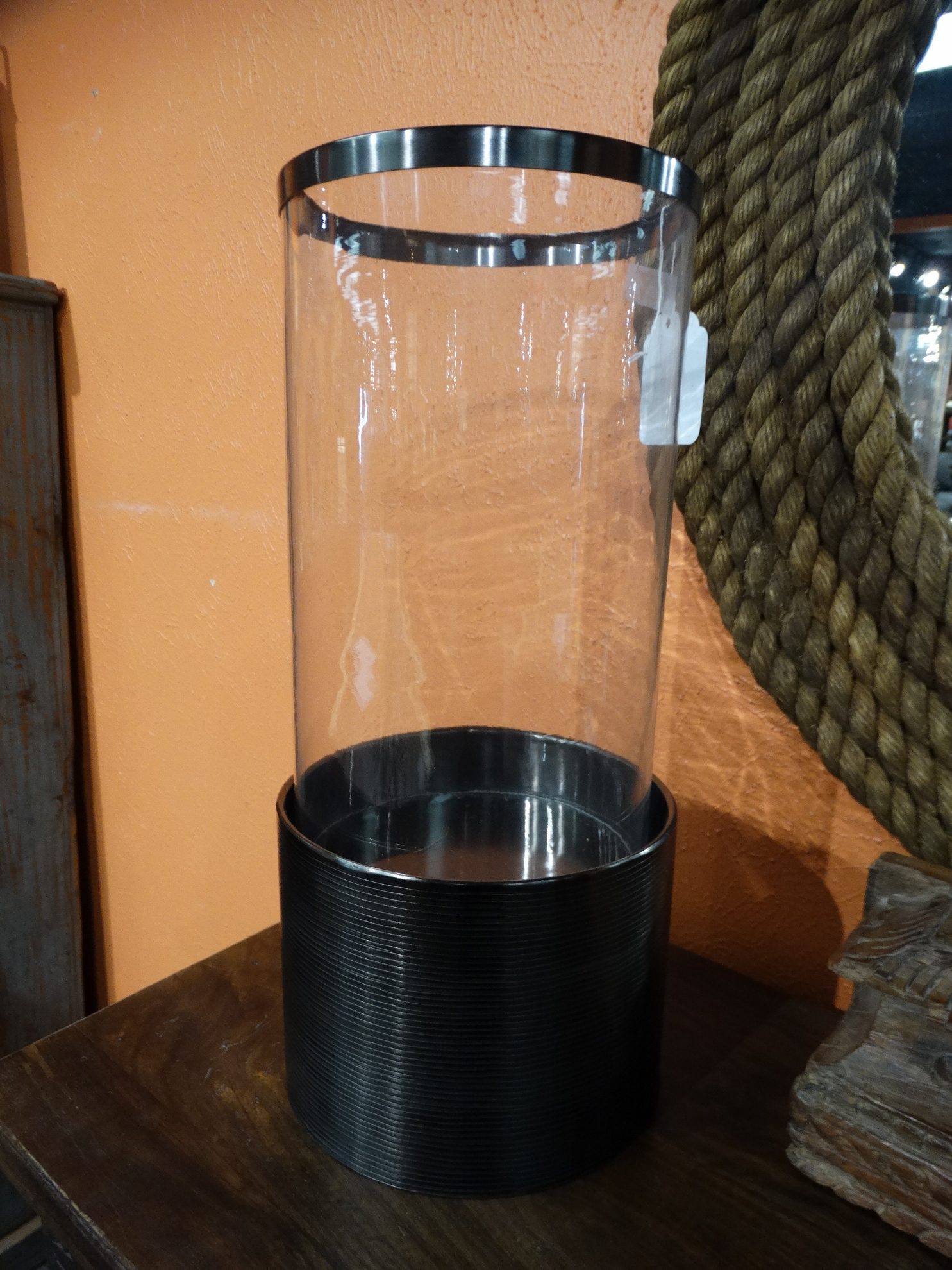Large and Tall Glass and Metal Vase Container - Rare Finds Warehouse