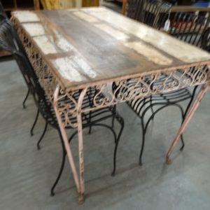 Table Vintage Wrought Iron Table with Reclaimed Wood Top