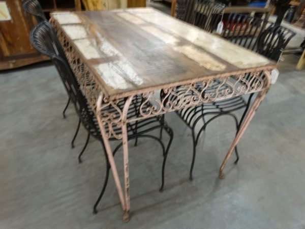 Table Vintage Wrought Iron Table with Reclaimed Wood Top