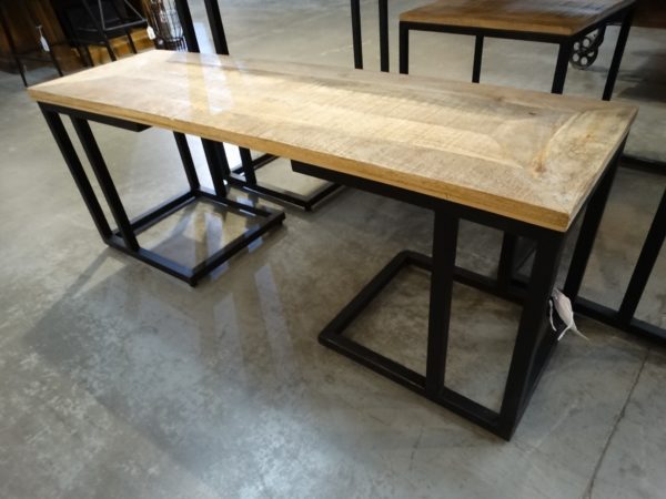 Bench Black Metal Frame Bench with Blond Wood