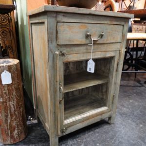 End Table Small Cabinet with Glass Door Side Table