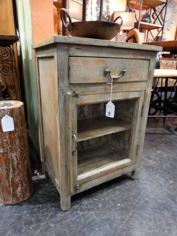 End Table Small Cabinet with Glass Door Side Table