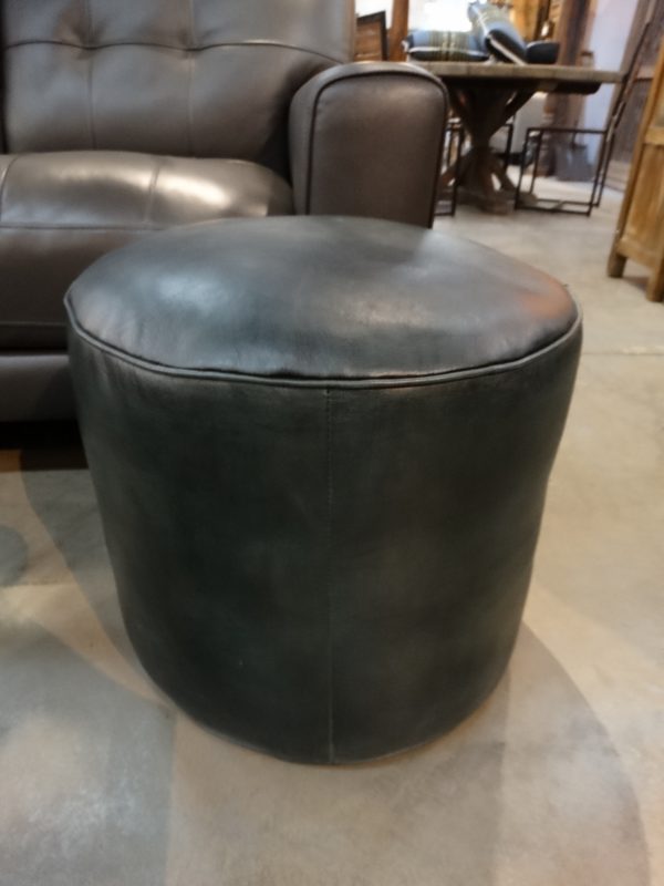 leather dark green round ottoman stool
