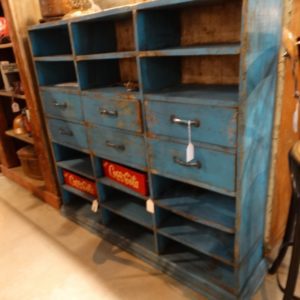 Shelf Blue Rustic Wood Shelf with Drawers