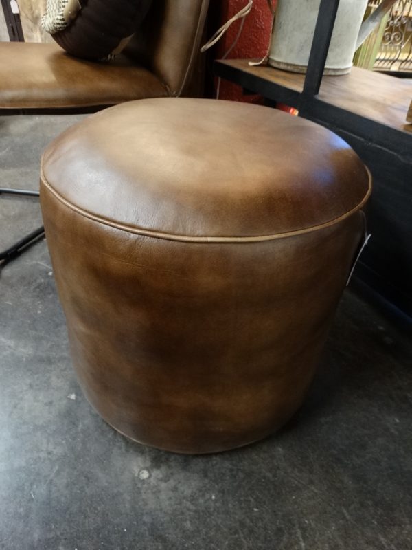 leather brown round ottoman stool