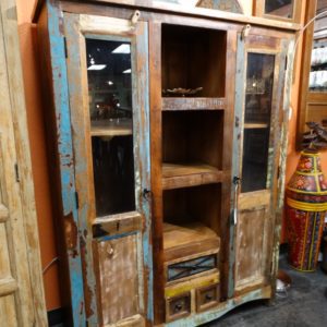 large cabinet with glass doors and open shelves