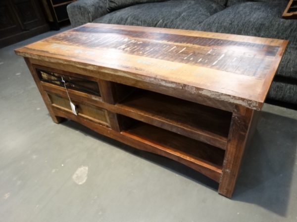 reclaimed wood Coffee table with drawers and shelves