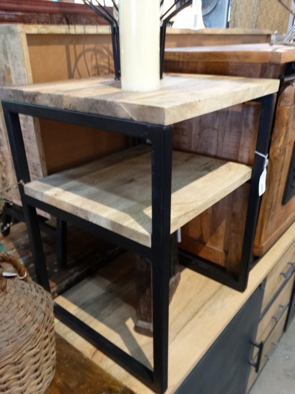 black metal frame end table with shelf