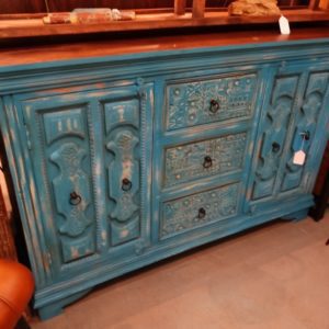 Cabinet Blue Wooden Carved Sideboard Cabinet