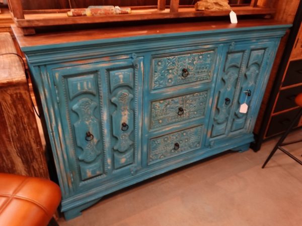 blue wooden carved sideboard cabinet