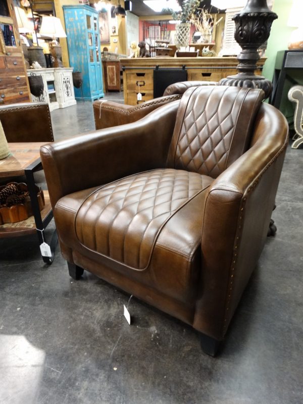 rocket brown quilted leather arm chair