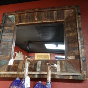 square reclaimed wood pieces mirror