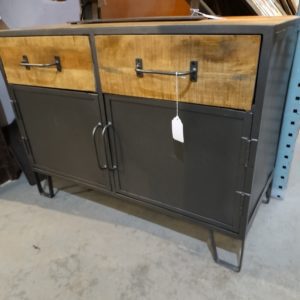 gray metal cabinet with wood drawers