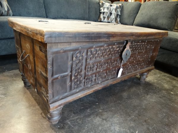 pitara embossed metal accents trunk coffee table