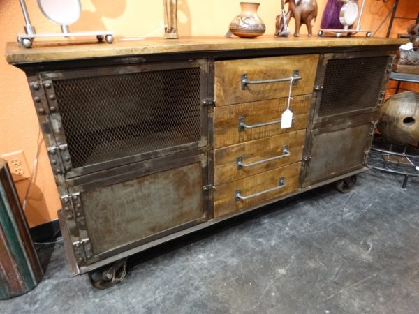 metal sideboard with wooden drawers