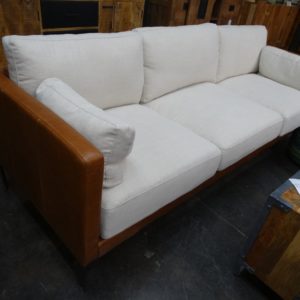 Sofa White Linen Sofa with Leather Frame