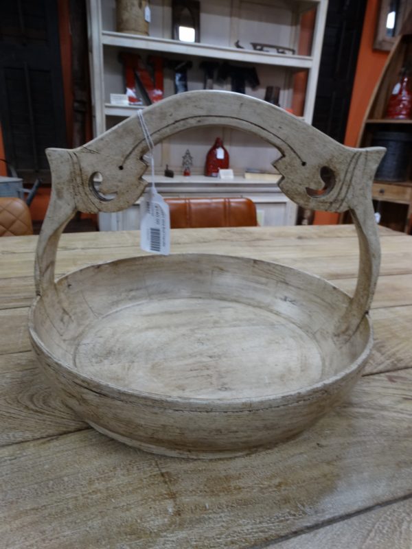 all wood carved basket with handle