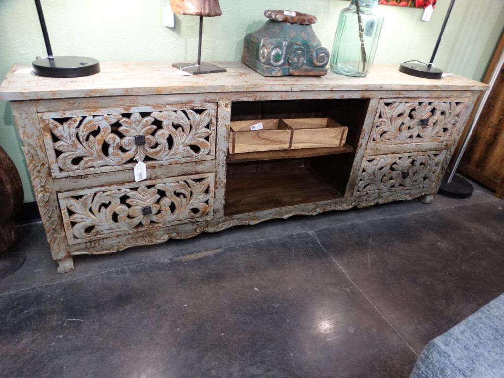 tv console sideboard with carved doors