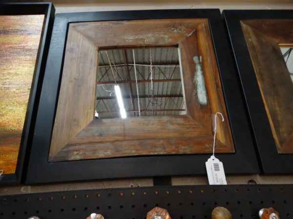 square wood and metal mirror