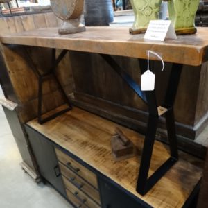 metal base console table with wood top