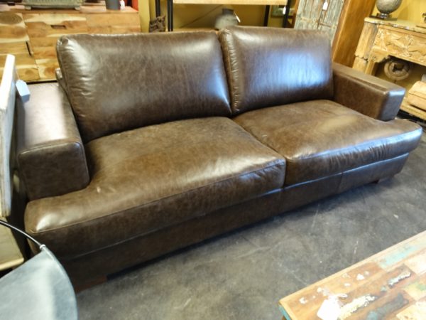 boxy leather sofa couch brown