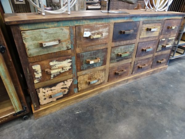 dresser chest of drawers in colorful reclaimed wood