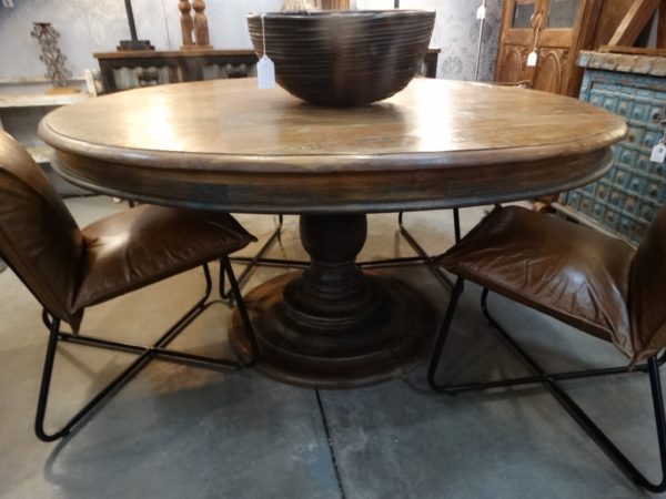 round wooden pedestal table reclaimed