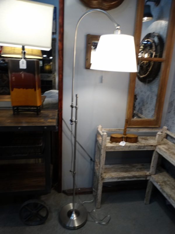 arching floor lamp with traditional shade