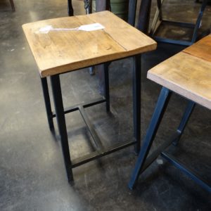 short wood top stool with metal frame