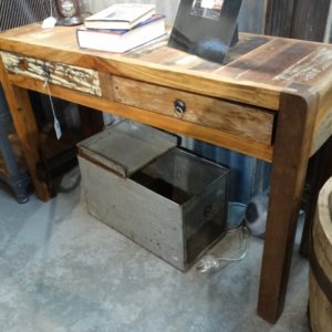 two drawer reclaimed wood console table desk