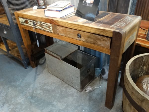 two drawer reclaimed wood console table desk