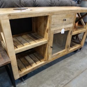 shelf tv console unit with shelves and glass door