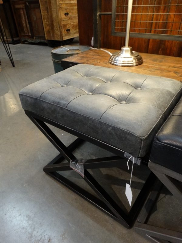gray leather ottoman stool with metal base