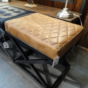 Stool Camel Leather Ottoman Stool with Metal Base