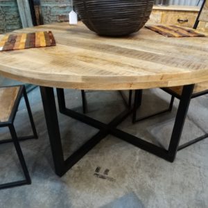 Table Wood Top Round Table with Metal Base