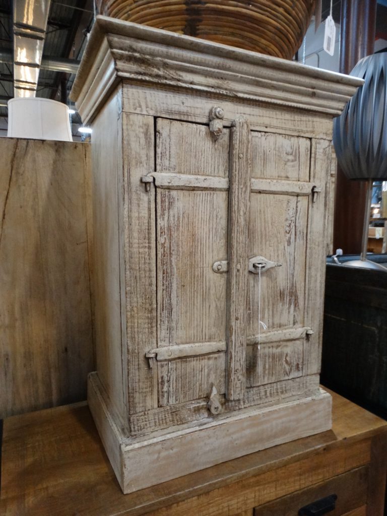 wooden nightstand end table cabinet ivory