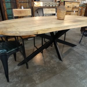Table Oval Wood Dining Table with Angled Base