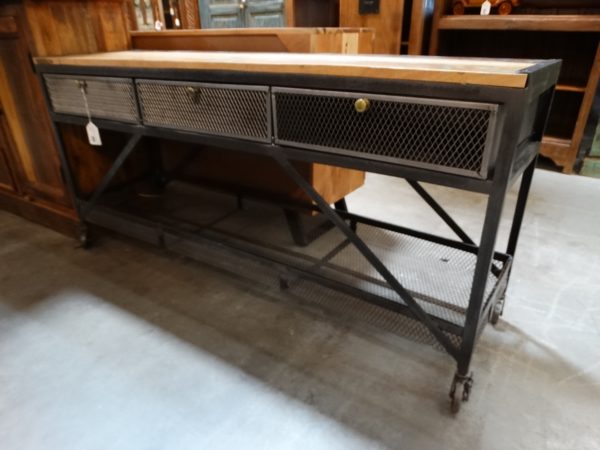 console mesh drawer metal console table