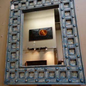 mirror rustic blue carved mirror with rivets